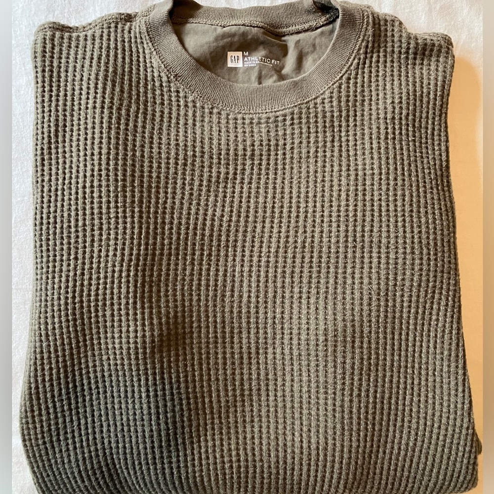 GAP Athletic Fit Long Sleeve Waffle Thermal MD Green OD